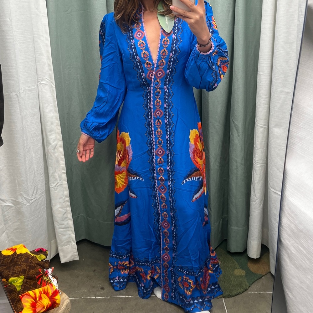 FARM Rio Navy Blue Lucy Floral Tapestry Maxi Dress Small RARE + SOLD OUT - Picture 3 of 8